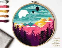 Counted cross etsy cross stitch patterns. Landscape Modern Cross Stitch Pattern Nature Counted Cross Stitch Chart Mountain Forest Round Embroidery Instant Download Pdf Modern Cross Stitch Patterns Cross Stitch Landscape Cross Stitch Patterns