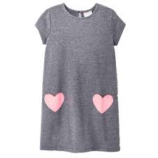 Cat Jack Girls Gray Pink Heart Pocket Short Sleeve Valentine Dress Tunic