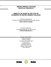 Abe international business college cubao. Abcda Docx 1 Metro Manila College Practical Research 1 Impacts Of Kpop In The Life Of Students In Metro Manila College A Thesis Presented To Faculty Course Hero