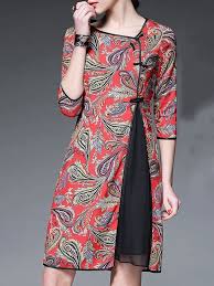 Salah satu model baju gamis ini adalah yang terbaik dan menjadi favorite. Red Paisley Crew Neck Half Sleeve A Line Vintage Asymmetric Chiffon Midi Dress Wanita Gaya Model Pakaian Pakaian Wanita
