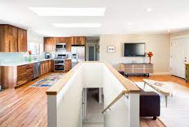 Refreshing 1950 S Ranch Main Floor Melton Design Build Stairs In Living Room Open Concept Kitchen Living Room Stairs In Kitchen
