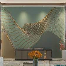 Modern Green Mural Wallpaper With 3d Print Swirled Line Design For Living Room Non Woven Material Gree Mural Wallpaper Living Room Designs Large Wall Murals