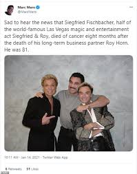 Siegfried fischbacher died wednesday night at his las vegas home from pancreatic cancer eight months after the death of his business partner, roy horn. Jhqnns0ys9dorm