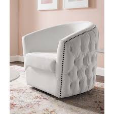 Hanson White Velvet Button Tufted Swivel Chair Fabric Cheap Leather Chairs Leather Swivel Chair Chair Fabric