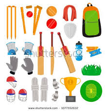 Cricket Icons Set Vector Cricketer Accessories Bat Gloves Helmet Ball Cup Playing Field Isolated Flat Cartoon Illustrat Icon Set Vector Icon Set Vector