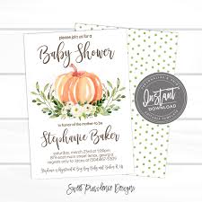 Instantly download, edit, personalize and print at home or a local or online print copy shop. Pumpkin Invitation Fall Baby Shower Invitation Fall Shower Greenery Gender Neutral Floral Pumpkin Editable Template Instant Download Sweet Providence Designs