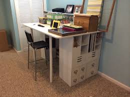 Craft Table Stackable Organizer Cubbies From Michaels For Side Supports And Storing Supplies Add Plywood Top Not Attache Wooden Posts Craft Table Home Decor