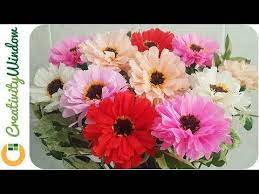 Zinnia Crepe Paper Flower Youtube Paper Flowers Crepe Paper Flowers Crepe Paper Roses