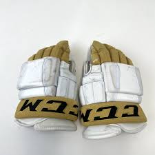 Used White And Gold Ccm Hg97 Gloves 15 Vegas Golden Knights 8 V435 Sidelineswap