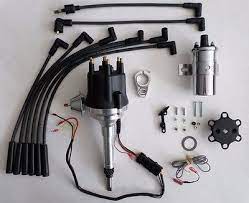 small cap chevy inline 6 cylinder 235 black hei distributor chrome coil wires