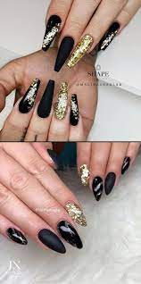 50 Most Beautiful Black Nails For Winter And All Year Round Black Gold Nails Gold Nail Designs Gorgeous Nails