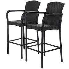 Black And White Wicker Bar Stools 2 Pcs Outdoor Rattan Set High Chairs Wicker Bar Stools Bar Stools Patio Bar Stools