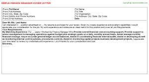 Want to write your cover letter fast? Finance Manager Cover Letter