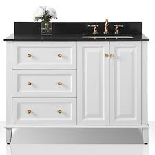 Check out our extensive range of bathroom sink vanity units and bathroom vanity units. 48 Off Centered Right Left Basin Vanity Set In White With Black Granite Vanity Top And Mirror With Gold Hardware