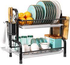 Maybe you would like to learn more about one of these? Buy 2 Tier Dish Rack And Drainboard Set Romision 304 Stainless Steel Dish Drying Rack With Drainboard Compact Dish Drainer For Kitchen Counter With Utensil Holder And Cutting Board Holder Black Online In