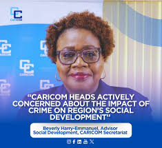 🗣️Advisor for Social Development at the CARICOM Secretariat, Beverly  Harry-Emmanuel, says CARICOM Heads of Government continue to be actively  concerned about the implications of crime and violence for the Region's  social development.