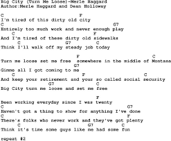 Country Music Big City Turn Me Loose Merle Haggard Lyrics And Chords Lyrics And Chords Song Lyrics And Chords Merle Haggard Lyrics