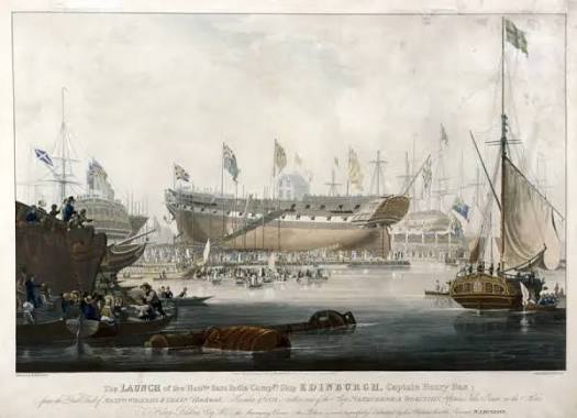 Prints of Launch of the East India Companys ship, the Edinburgh in 1825, (1827). Artist