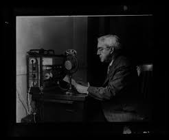 G. Harold Noyes speaking in NBC radio microphone : 'Meteorologist in charge  of Boston office US Weather Bureau giving noon weather forecast