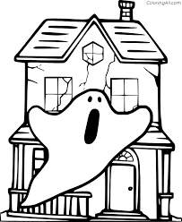 Free printable haunted house coloring pages for kids. Ghost In Front Of A Haunted House Coloring Page Coloringall