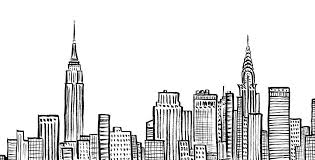 Black And White Skyline Drawing Violet Lemay Illustration Doodle New York Skyline City Drawing Line Art Design New York Drawing