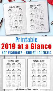 2019 Year At A Glance Printable This 2019 Calendar Printable Comes With Sunda Bullet Journal Calendar Printable Bullet Journal Dot Grid Planner Bullet Journal