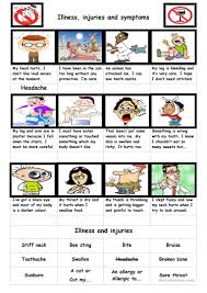 It has several interactive exercises that can be used by students or esl teachers. Illness Injuries And Symptoms English Esl Worksheets For Distance Learning And Physical Classrooms