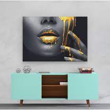 Tablou Canvas Arta Moderna - Liquid Gold on Senzual Lips, 100 x 70 cm -  eMAG.ro
