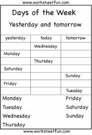 Days Of The Week Yesterday And Tomorrow 6 Worksheets Free Printable Worksheets English Worksheets For Kids First Grade Worksheets English Lessons