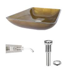 Related:stone vessel sink copper vessel bathroom sink vessel sink faucet combo rustic vessel sink. Vigo Rectangular Copper Glass Vessel Bathroom Sink And Titus Dual Lever Wall Mount Faucet In Brushed Nickel Overstock 10867160