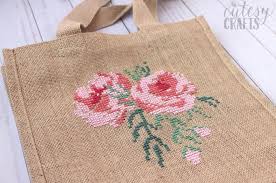 The free original cross stitch patterns listed here are small simple patterns, that can be completed with leftover floss. Cross Stitch Rose Burlap Bag Cutesy Crafts