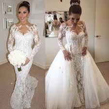 New Custom Made Two In One Wedding Dress Lace Mermaid Wedding Dress Bridal Dresses Vintage Detachable Train Wedding Dress