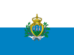 The state and war flag of san marino is formed by two equal horizontal bands of white (top) and light blue with the national coat of arms superimposed in the center; Flag San Marino