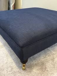 Deep Navy Blue Footstool Bespoke Coffee Table Ottoman Etsy Fabric Coffee Table Upholstered Coffee Tables Upholstered Ottoman