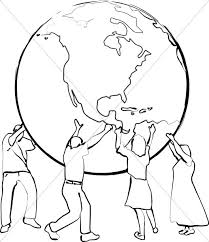 Supporting The Earth Line Art Peace Clipart Watercolor painting with babies and children. supporting the earth line art peace