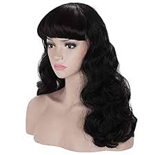 Whether your hair is naturally straight or wavy, you can achieve the cool hairstyle pictured above with ease. Amazon Com Morvally 50s Vintage Medium Length Black Wigs With Bangs Natural Wavy Synthetic Hair Wig For Women Cosplay Halloween Beauty