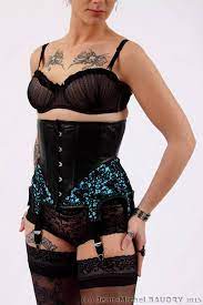 Our super cute christmas garter belt! Blue Black Fabric Leather Underbust Corset Door Garter Belt Etsy