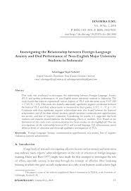 This course helps the students to build their academic and research skills, as well as develop their academic, cultural, and linguistic knowledge. Pdf Investigating The Relationship Between Foreign Language Anxiety And Oral Performance Of Non English Major University Students In Indonesia
