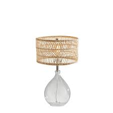 Supported by a transparent or opaque glass base, these table lamps often feature linear transparent bases but whimsical versions. Adesso Cuba 23 In Clear Glass And Rattan Teardrop Table Lamp 1543 12 The Home Depot