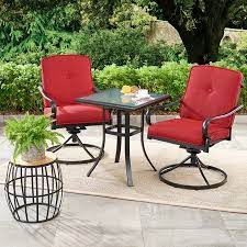 Mainstays Carson Creek 3 Piece Patio Bistro Set With Brick Red Cushions Walmart Com Outdoor Bistro Set Bistro Set Outdoor Furniture Sets