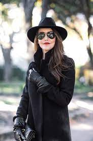Black Coat Leather Gloves Outfit Fashion Leather Gloves