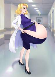 belly big belly bloated belly blonde hair blush clothing female  huge belly large breasts neon genesis evangelion nipple bulge one eye  closed pregnant ritsuko akagi silkyomega skirt 