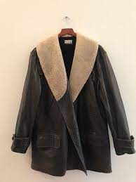 Dkny Ladies Large Leather Coat With Shearling Collar Fashion Clothing Shoes Accessories Womensclothing C Leather Coat Brown Leather Coat Shearling Collar