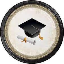 Congratulate The Graduate In Style When You Add The Cap And Gown Dessert Plates To The Celebra Graduation Cap And Gown Graduation Plates Graduation Party Decor