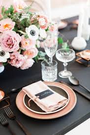 Black And Rose Gold Table Setting Chic Modern Pink Wedding Inspiration On Style Me Pretty Pink Wedding Inspiration