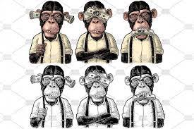 Three Wise Monkeys With Money Ears Eyes Mouth Engraving 137469 Illustrations Design Bundles Manga Del Tatuaje Monos Tattoo Tatuajes De Medusas