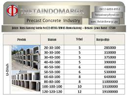 Kami memiliki 3 unit pabrik beton precast yang terletak di tangerang dan bekasi. Harga U Ditch Thn 2017 Harga Paving Block Murah