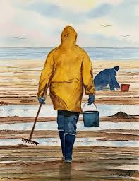 La Peche A Pied Dans La Manche Aquarelle 20 X 30 Cm Par Michel Guillard Dessin De Plage Mer Aquarelle Peinture Croquis