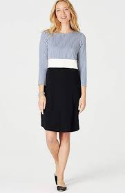 J Jill Striped Color Block Jersey Knit Cotton Modal Blue Black White Dress L Fashion Clothing Red Long Sleeve Dress Everyday Dresses Long Sleeve Shift Dress