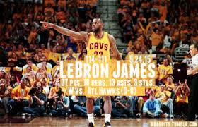lebron james with 37 points 18 rebounds and 13 assist first time in nba playoff history that anyone ever had a stat l lebron james nba funny atlanta hawks